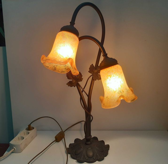 Retro Vintage Antigo Candeeiro de Mesa Arte Nova Duas Luzes Funcional