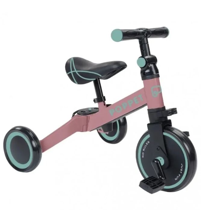 Триколісний біговел-трансформер 3 в 1, рожево-м'ятний, POPPET