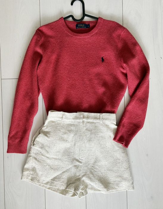 Ralph Lauren wełniany sweter malinowy haftowane logo premium