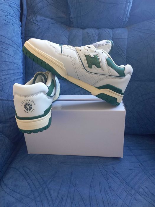 Кросівки чоловічі шкіряні біло-зелені nb