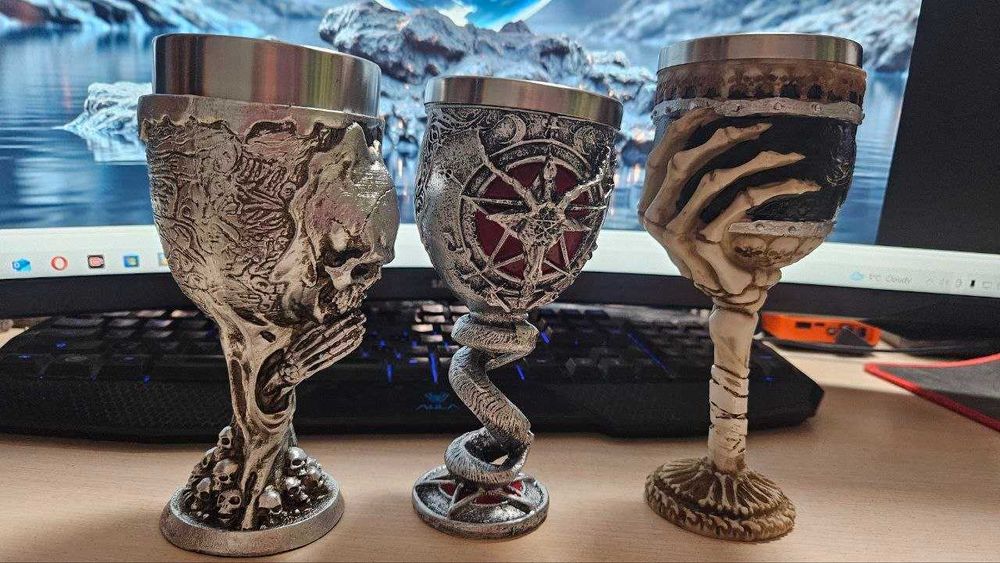 Коллекция " Чашки Бокалы Кубки". 3D бокал статуэтка. Дракон Череп Дьявол Викинг Волк.
