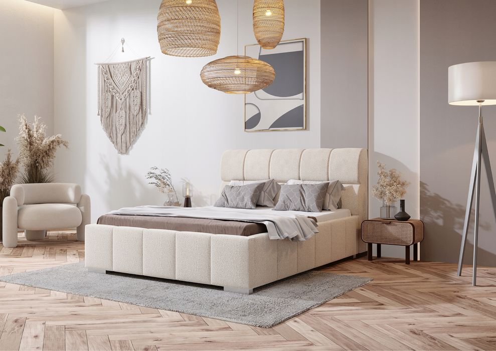 Łóżko sypialniane tapicerowane 160x200 z pojemnikiem na pościel