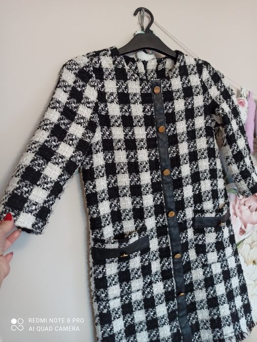 Sukienka Zara S tweedowa pepitka krata