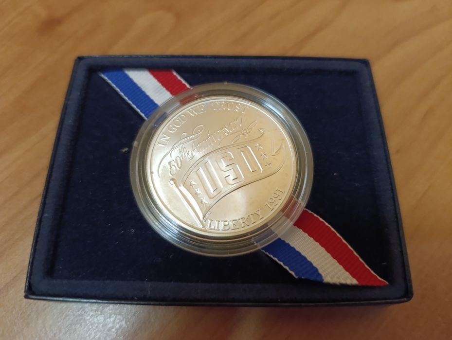 США 1 долар 1991р. UNITED states USO. СРІБЛО. Сертифікат. Набір.