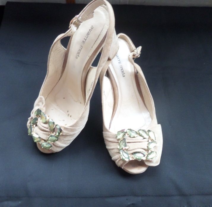 Босоножки замшевые бежевые нюдовые на каблуке Avante Moda, туфли 38р-р