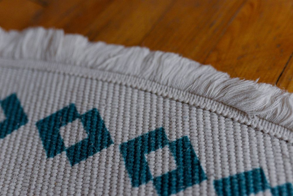 Dywan okrągły bawełniany 120 cm boho etno mandala frędzle turkusowy