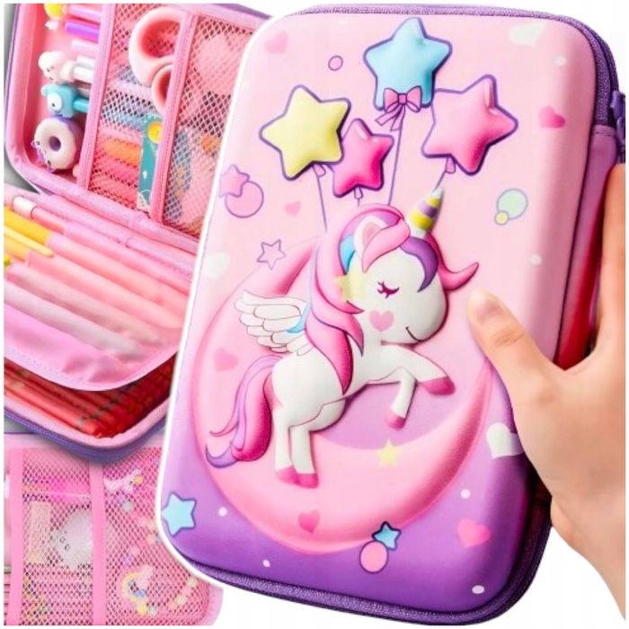 Piórnik Szkolny Róż Jednorożec 3D Organizer Na Kredki Tablet Do Szkoły