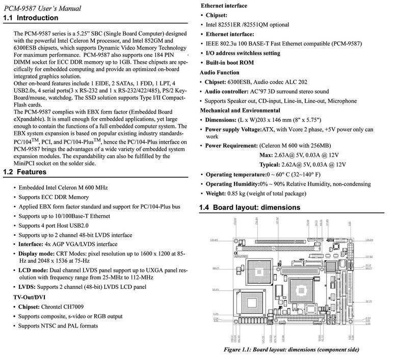 Індустріальний одноплатний  комп’ютер Advantech PCM-9587 EBX SBC