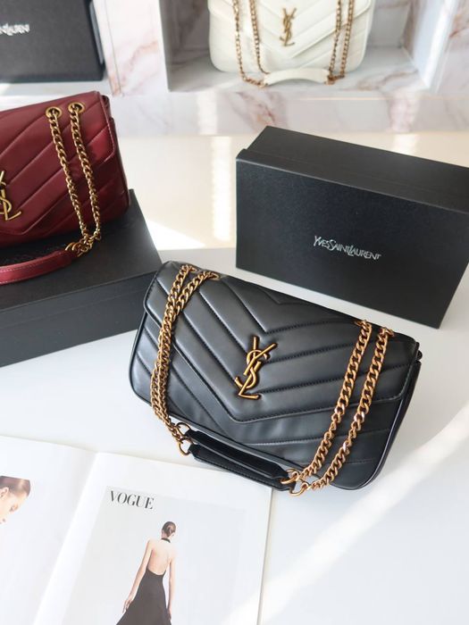 Сумка Yves Saint Laurent Loulou, жіноча шкіряна сумка в чорному, бордовому та білому кольорі, кожаная сумка лоран