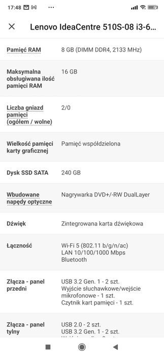 Komputer Desktop Lenovo Ideacentre 510S-08 i3-6100/8GB/240/DVD/Win10