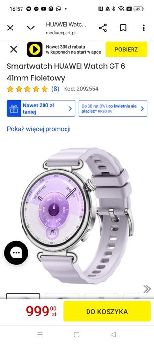 Smartwatch Huawei watch gt6 41mm,fioletowy