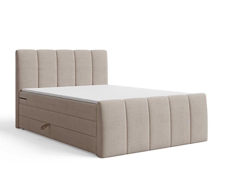 Łóżko kontynentalne tapicerowane BIANCO z materacami i pojemnikiem