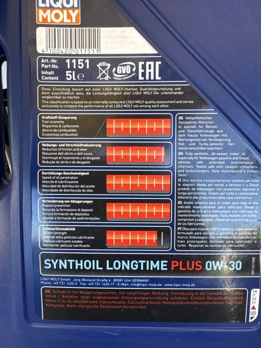Oleo motor 0W-30 LIQUI MOLY  SYNTHOIL  Longtime  plus