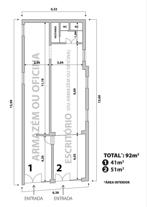 Espaco para escritório e armazém