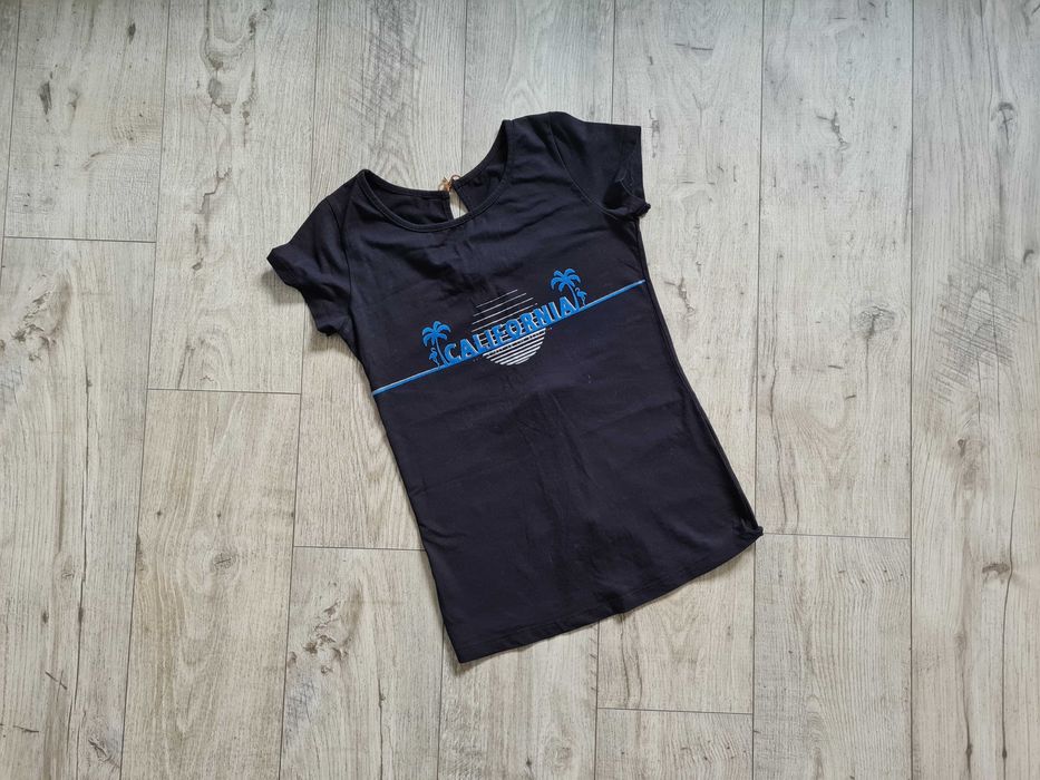 Bluzka t-shirt czarny z nadrukiem WAWA 146/152