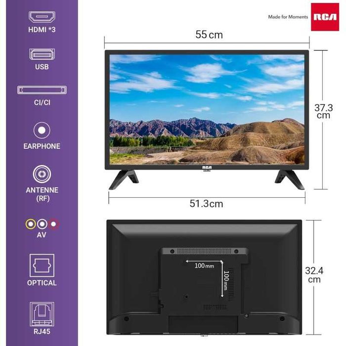 Телевізор 24 дюйми RCA RK24HF1 (Smart TV Wi-Fi T2/T)