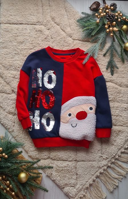 Новогодний свитер 5-6 лет , новорічна кофта, свитер с оленем,дед мороз