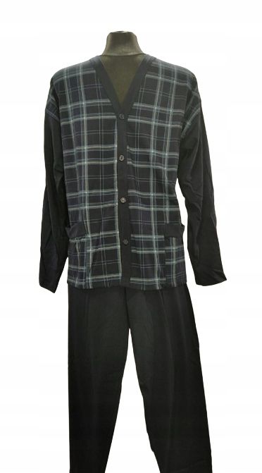 Bawełniana Rozpinana Piżama Męska Długi Rękaw Xxl