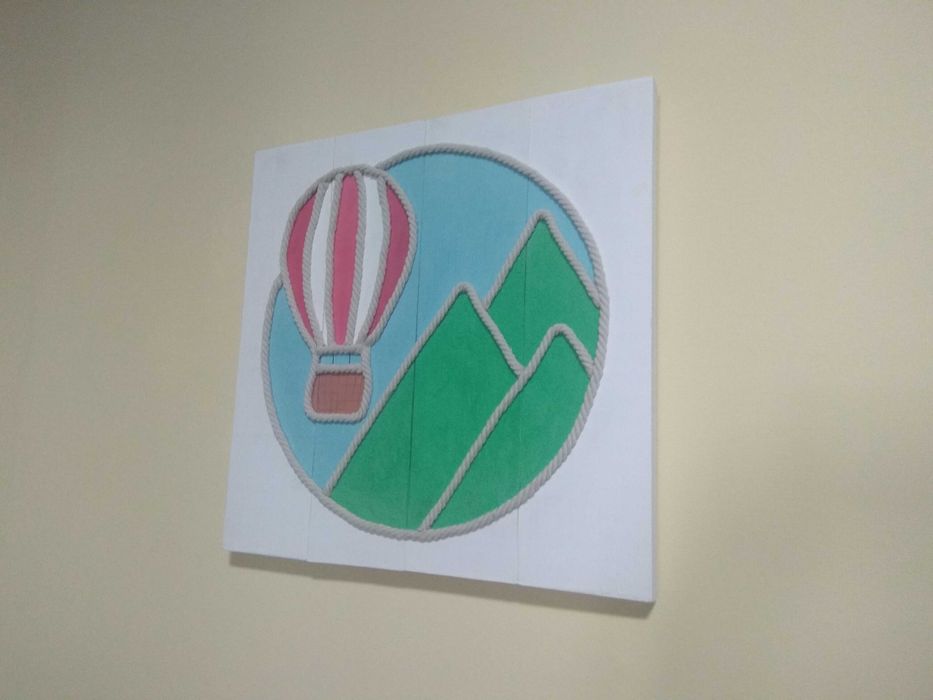 Картина з дерева та джуту "Повітряна куля" | woodlikelove