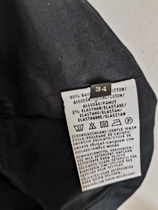Marc O'Polo XS 34 E36 sukienka midi premium czarna krótki rękaw kieszenie bawełna basic