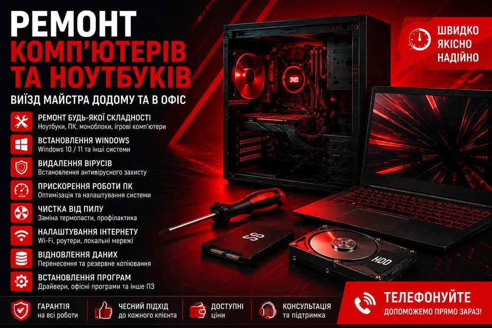 Комп’ютерна допомога Ремонт ПК та ноутбуків Виїзд майстра Налаштування Windows