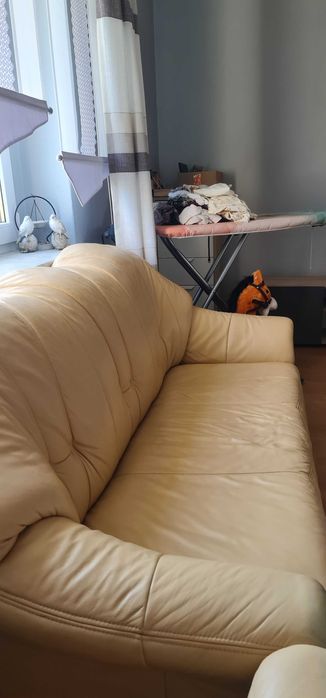 Skóra naturalna Sofa kanapa komplet wypoczynkowy i dwa fotele