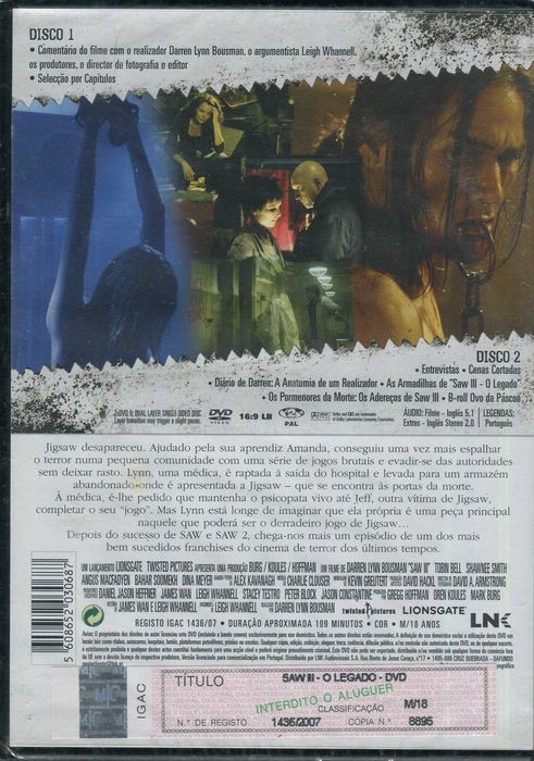 Saw III - O Legado - Ed. Especial 2 Discos - Novo/Selado