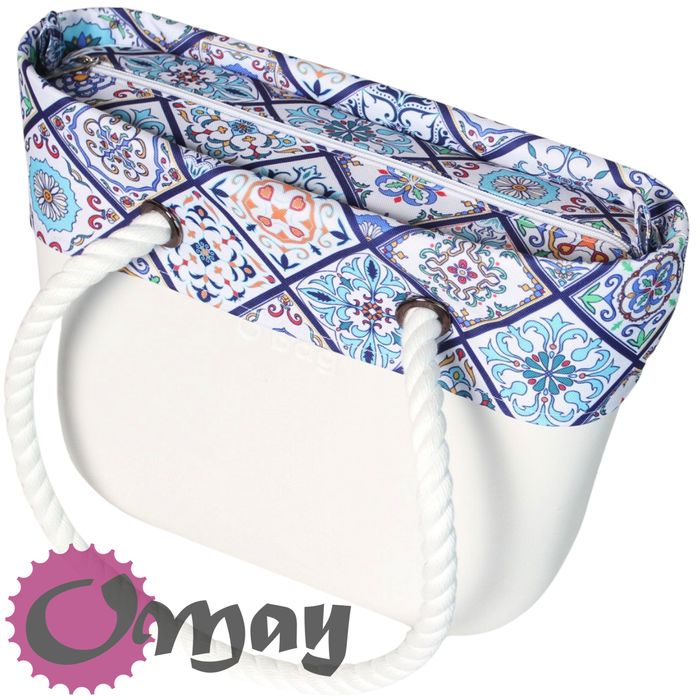 organizer OBAG MINI +OPASKA kafelki niebieskie biały 2 kieszenie OMAY