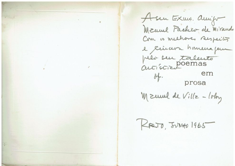 9675 Poemas em Prosa de Manuel de Villa-Lobos/ Autografado
