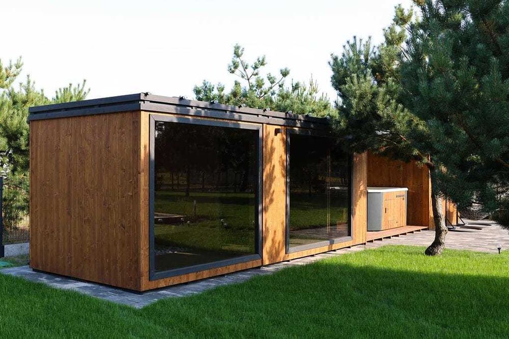 Domek SPA drewniany 2,4×10 m - solidna konstrukcja, idealny do ogrodu