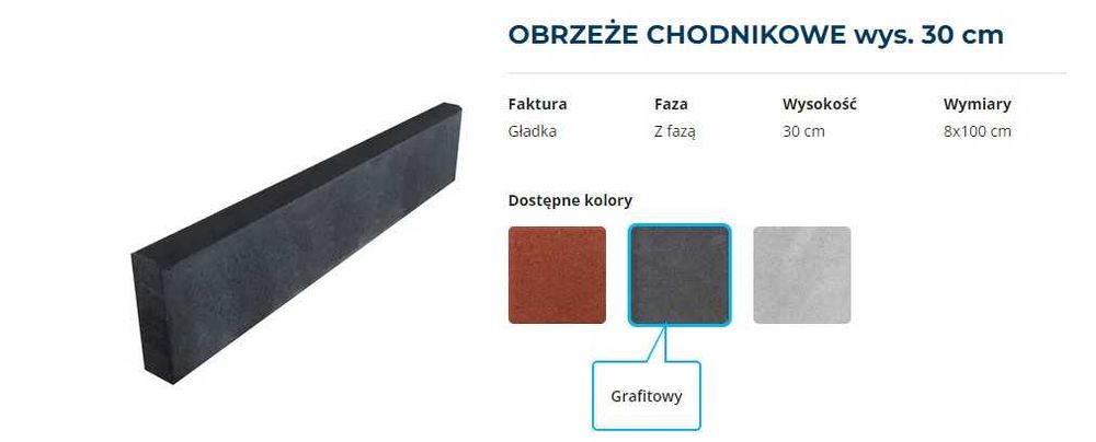OBRZEŻE CHODNIKOWE 8x30x100 kolor grafitowy krawężnik