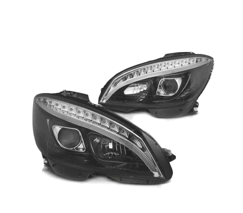 FARÓIS MERCEDES W204 07-10 TUBO DE LUZ LED NEGROS