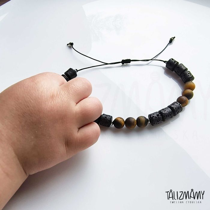 Bransoletka handmade kamienie naturalne lawa wulkaniczna tygrysie oko