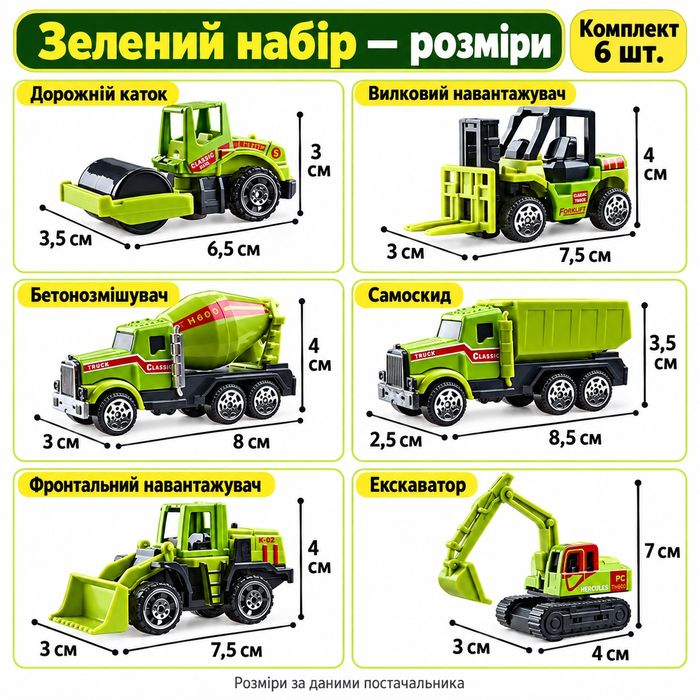 Набір будівельних машинок 6 шт — міні спецтехніка