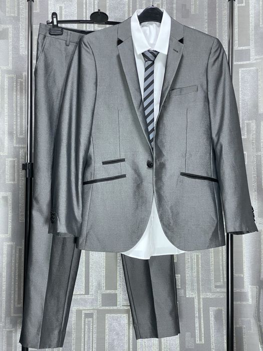 Мужской костюм двойка 50 размер серый на свадьбу свадебный