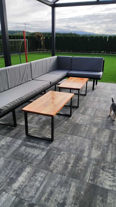 Meble ogrodowe narożnik sofa, stół + 2x stoliki loftowe
