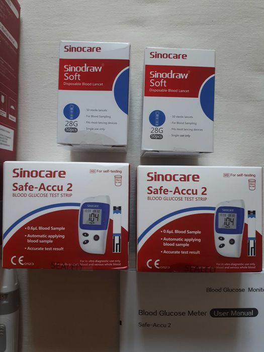 Глюкометр Sinocare Safe-Accu 2, 100 тест-смужок + 100 ланцетів