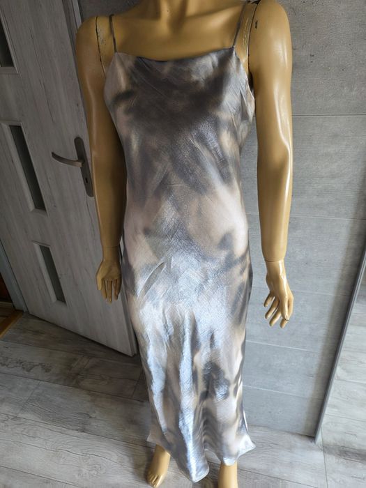 Reserved sukienka maxi z wiskozy XL srebrna nowa
