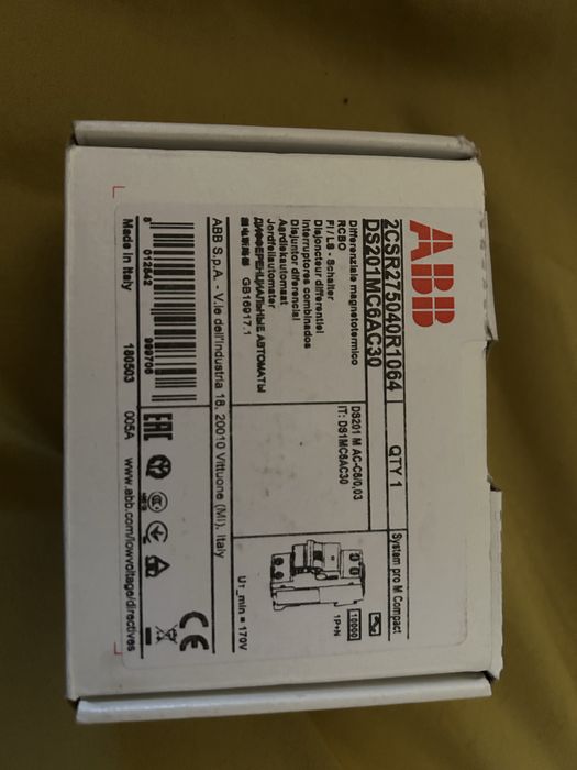 Wylacznik roznicowo pradowy ABB DS201MC6AC30