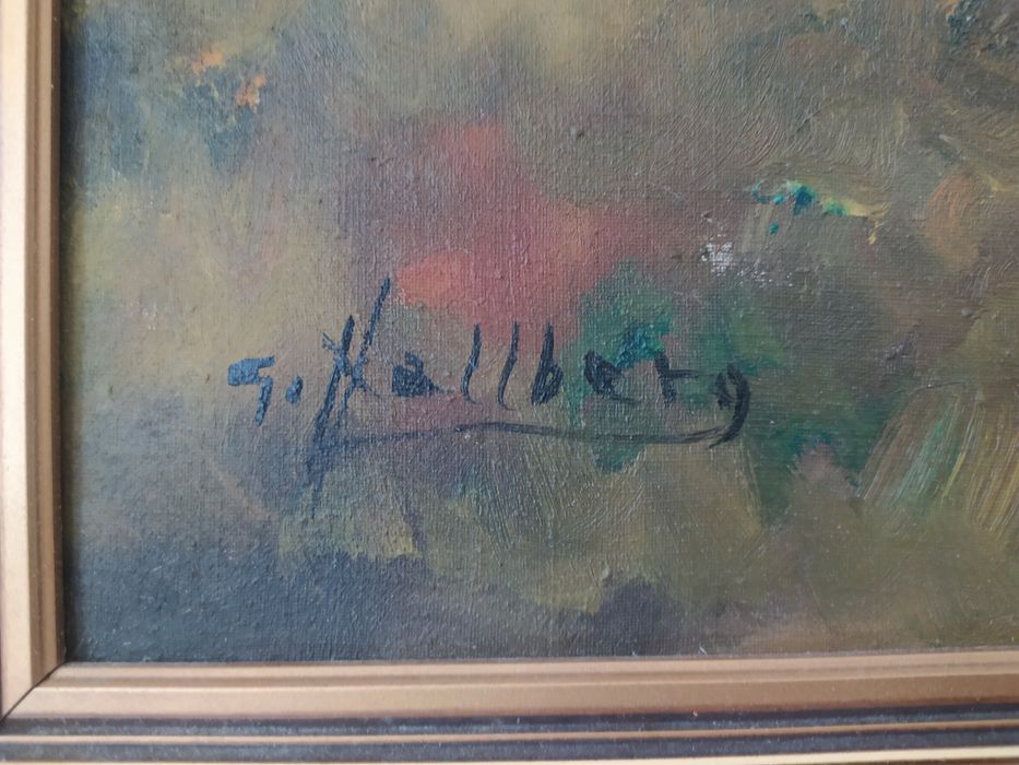 Wyprzedaż. Piękny obraz piękna rama domek nad jeziorem o zachodzie sło