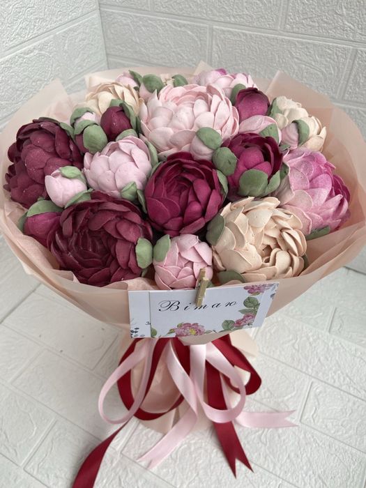 Букеты из зефирных цветов ручной работы