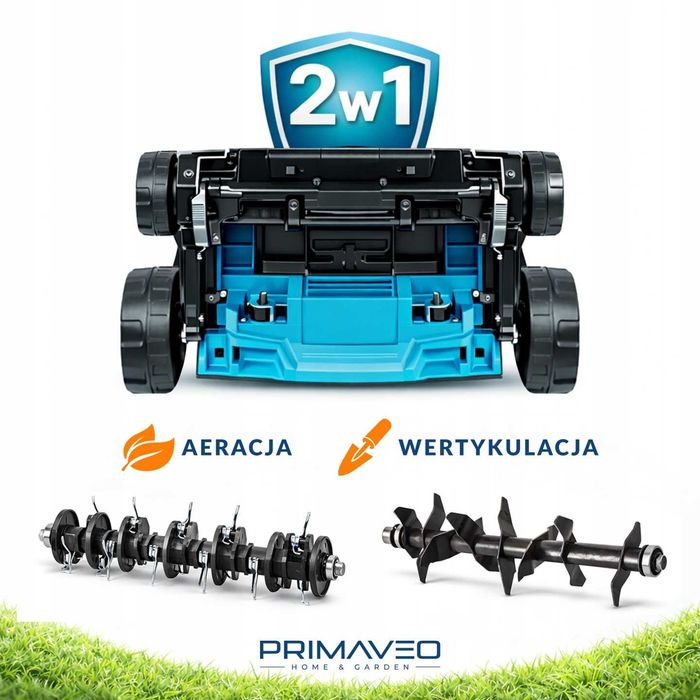 Aerator Wertykulator Elektryczny 3w1 2700w 2xwałki Kosz 30l Regulacja