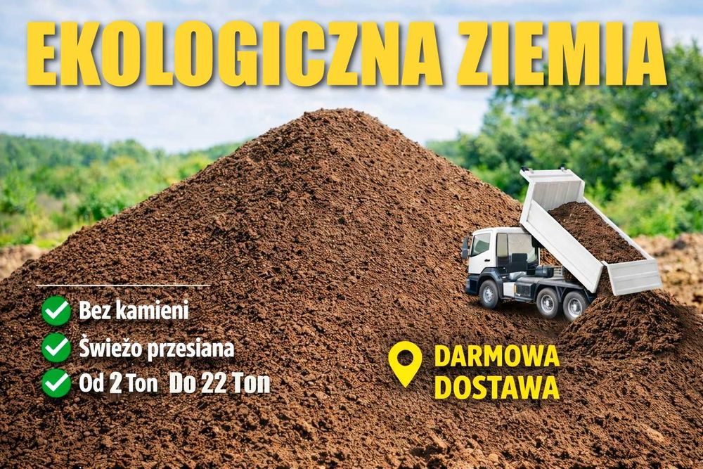 ZIEMIA OGRODNICZA PRZESIANA CZARNOZIEM Humus Pod Trawnik DOSTAWA Żyzna Bez Kamieni Na podwyższenie Terenu Ogród Warzywa Koparka Glebogryzarka Czarna