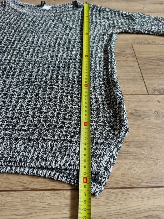 Sweter S 36 z dzianiny gruby splot czarno biały H&M