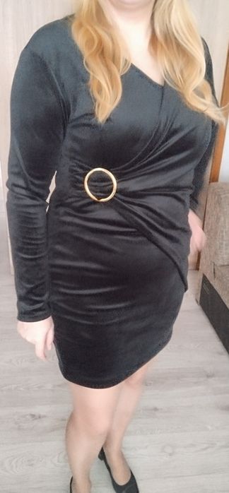 NOWA welurowa sukienka MOON PLUS SIZE 48 – tuszuje brzuch, elegancka