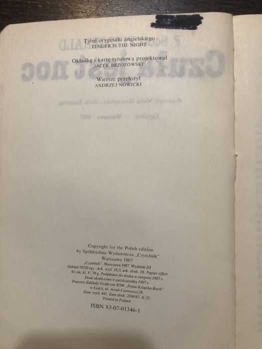 Książka „Czuła jest noc”