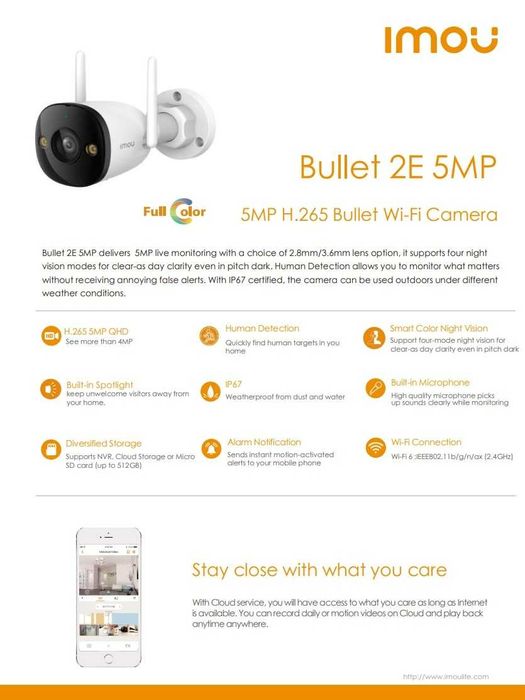 IP камера 5мп c WI-FI Imou Bullet 2E (IPC-K3DP-5H0WF)