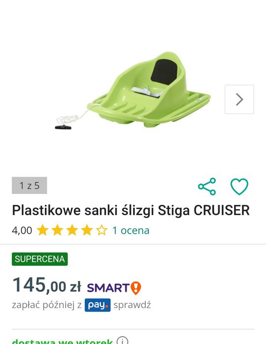 Sanki plastikowe z oparciem, niebieskie.