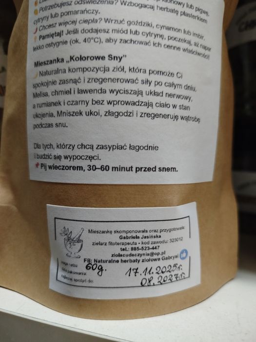 Herbata naturalna ziołowa na sen Kolorowe Sny