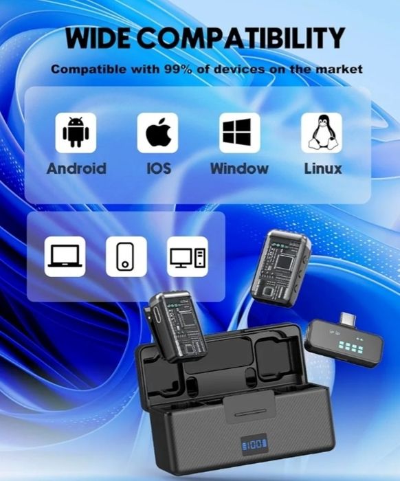 Microfone de lapela sem fio para iPhone - Microfone de lapela Bluetooth Tipo C com iluminação, mini microfone para Android, microfones sem fio